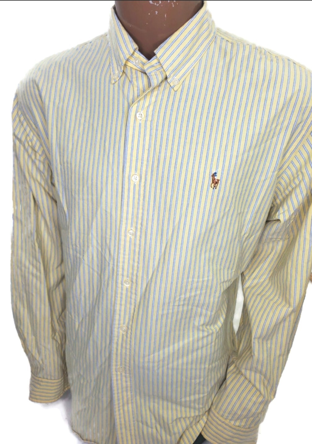 Camicia uomo Ralph Lauren vestibilità classica blu giallo righe marrone pony
