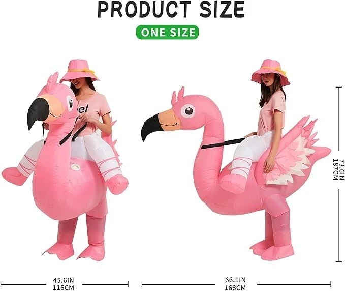 One Casa Inflatable Flamingo Costume Riding On Flamingo Air Blow up Funny Fancy - Image 2 of 3
