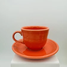Fiesta Tea Cup Saucer Orange Homer Laughlin Fiestaware