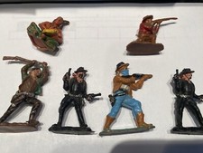 VTG Multi Colored Cowboys Indian Vary Plastic Minis Hand Painted Lot 6 1.5 -2