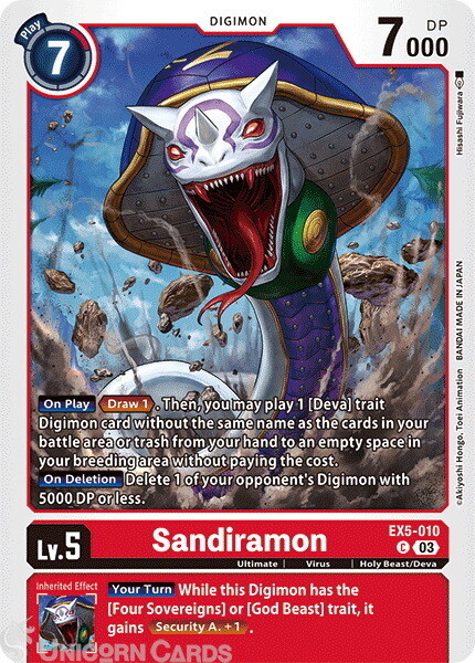 EX5-010 Sandiramon :: Common Digimon Card :: EX05: Animal Colosseum
