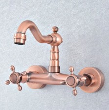 Antique Red Copper Wall Mount Swivel Spout Kitchen Faucet Sink Mixer Tap 2sf862