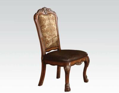 Cherry Oak Dresden Woodcarving and Tapestry Finish Dining Side Chair Set of 2