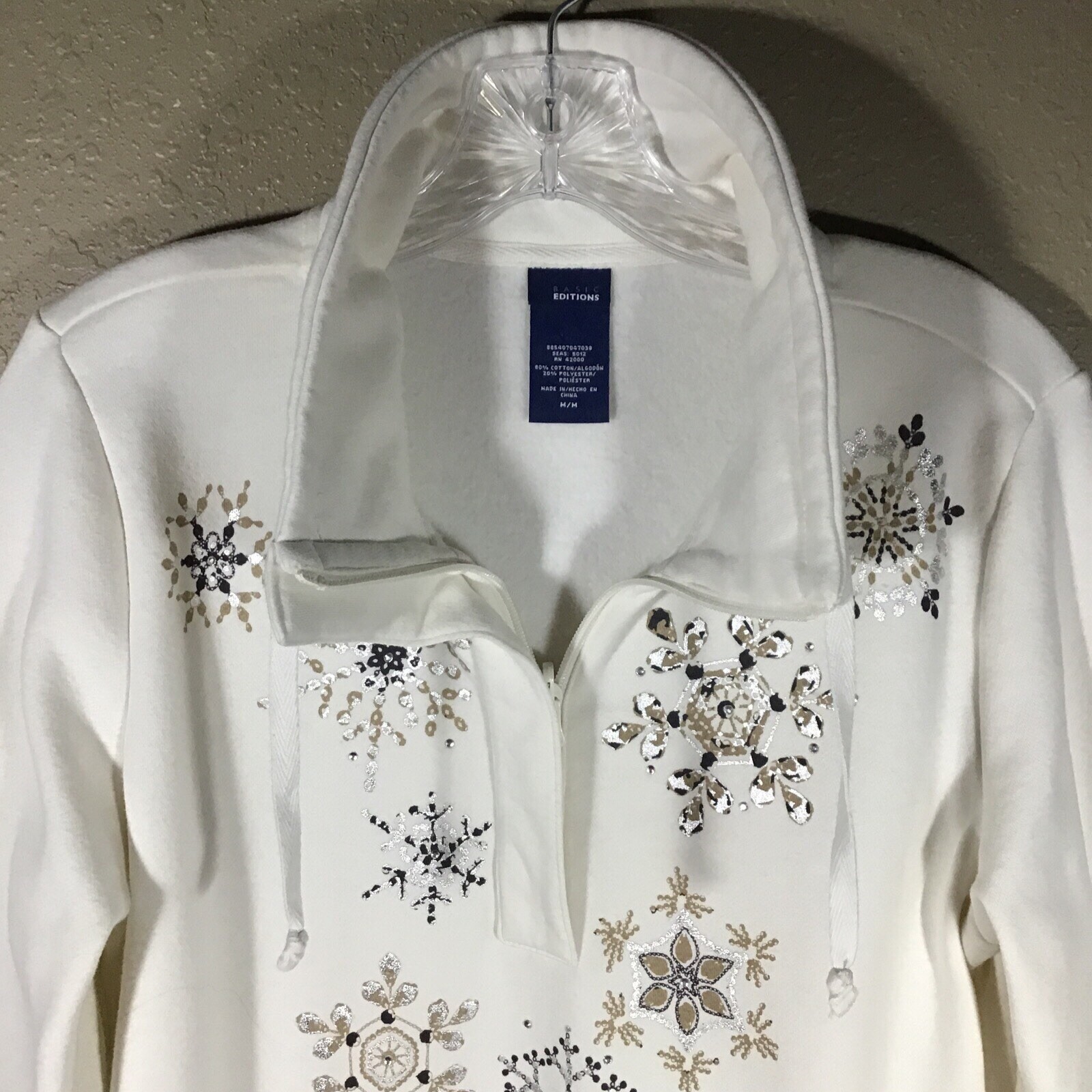 Basic Editions Jacket Ivory Sz M Soft Fleece  1/4… - image 5