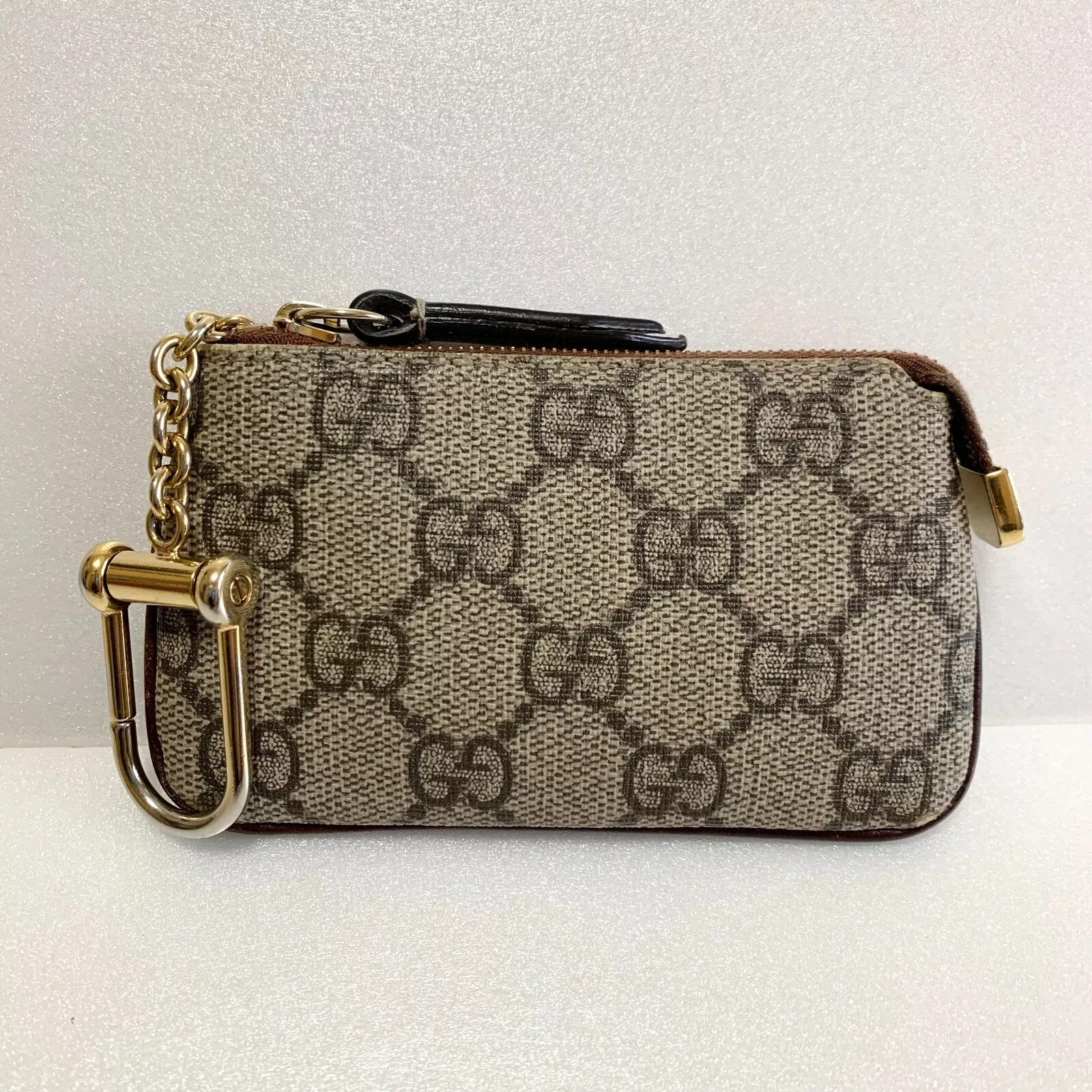 Auth GUCCI GG Supreme Bag Charm Porte monnaie PVC Beige Marron 447964