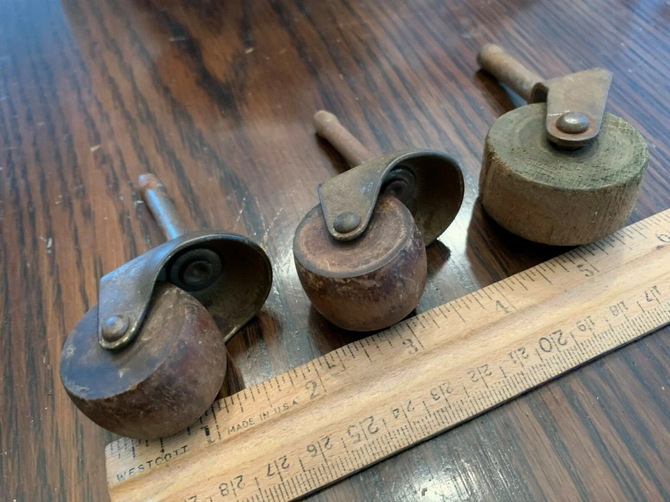 mixed lot of 3 Antique wooden Furniture Casters Wheels 1.25- 1.5" diameter  - Image 2 of 4