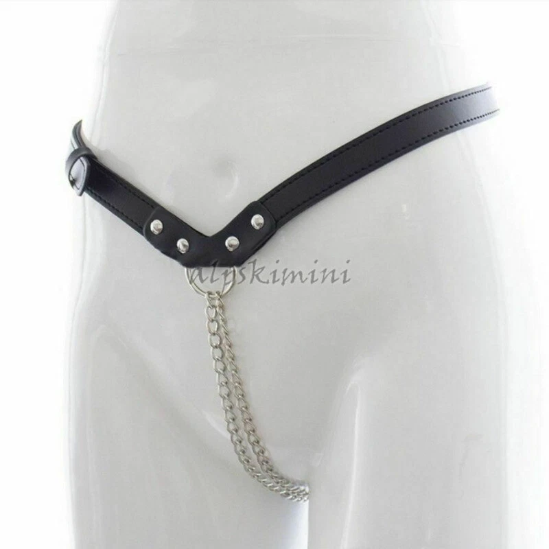 Micro tanga de cuero suave para mujer con cadena sexual espalda en T tanga bragas lencería Foto 3 de 4