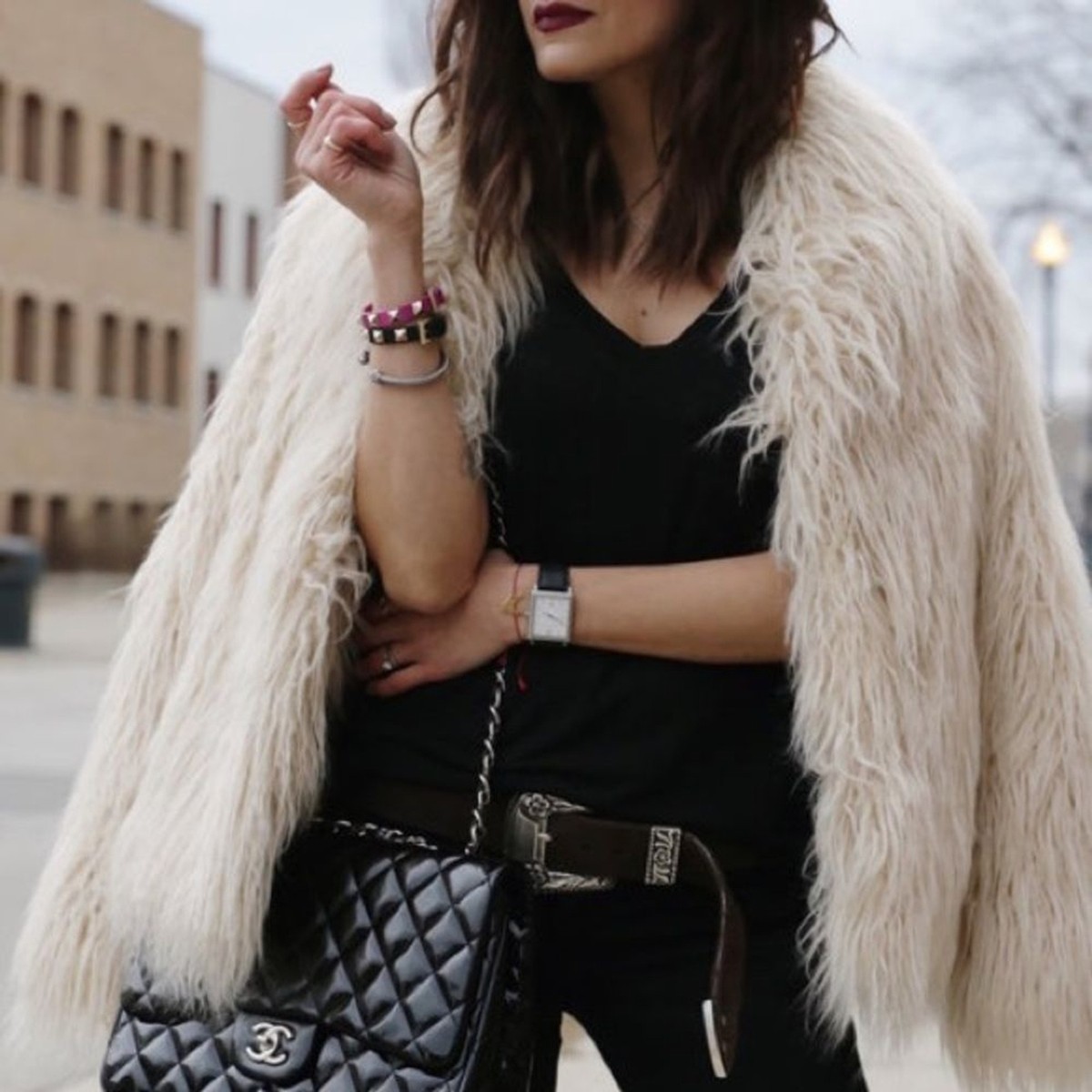 Off white fur coat deals