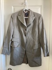 Faconnable Wool Rayon Tweed Blazer Coat Herringbone Jacket Brown Size 8