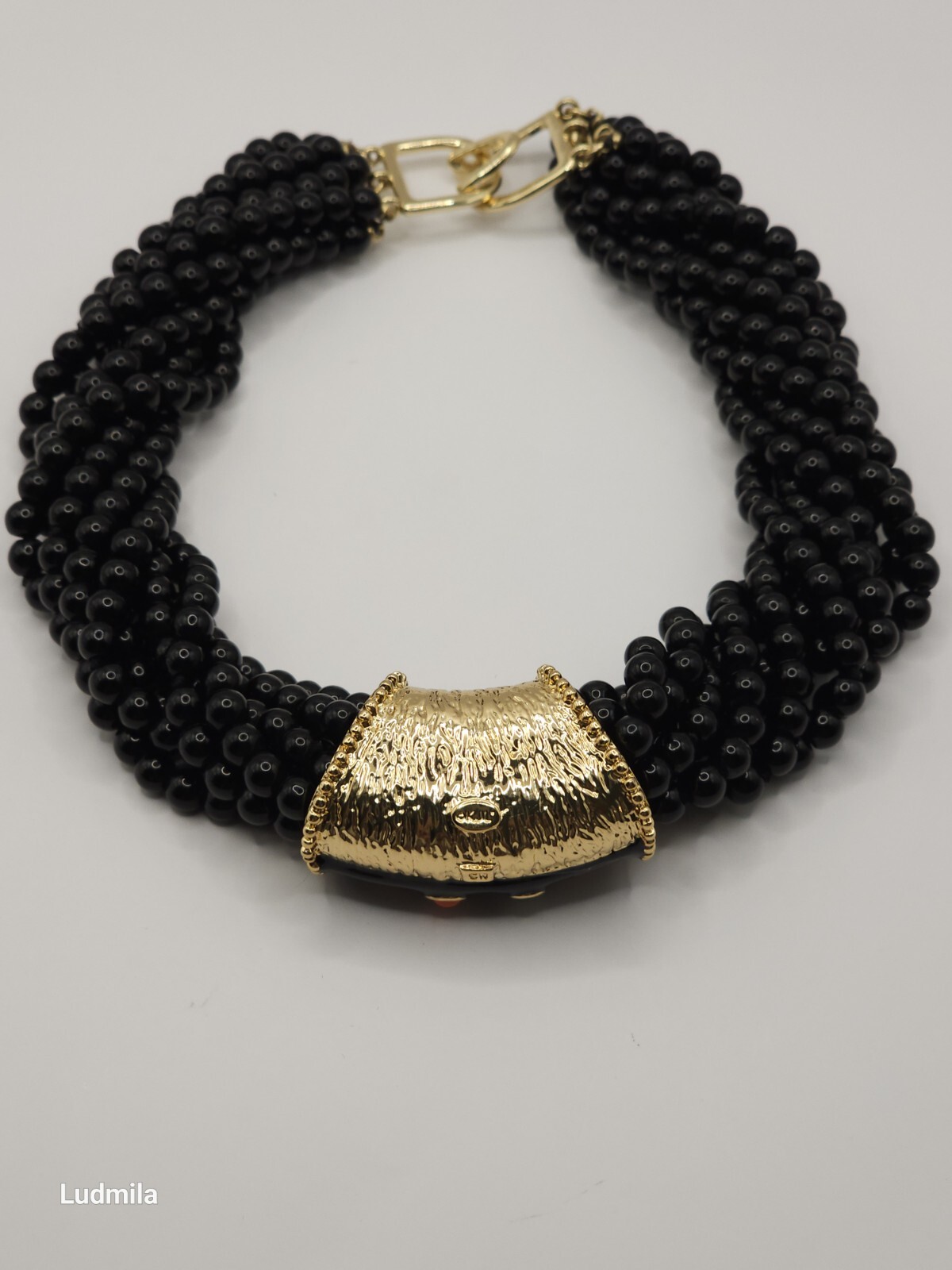 KENNETH JAY LANE multi-stranded black beaded neck… - image 9