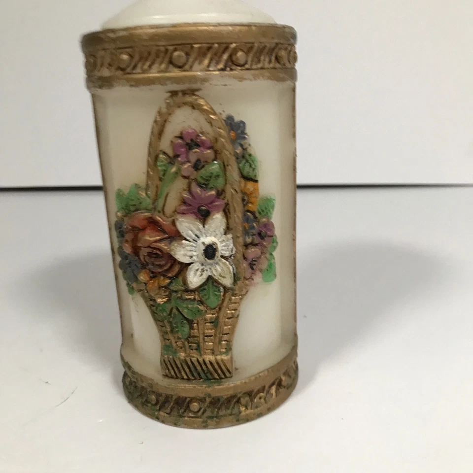 Cesta de flores púrpura adorno dorado redondo sin perfume blanco 6 pulgadas de alto vela de pilar Foto 3 de 4