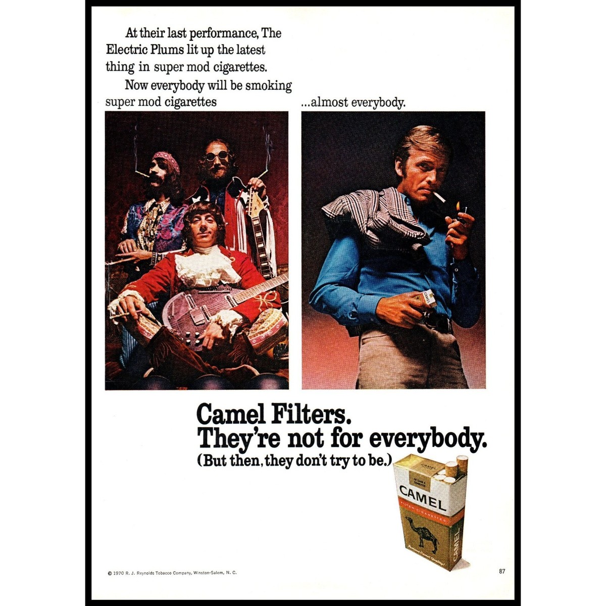 camel band cigarettes 1970 Camel Filter Cigarettes Vintage Print Ad Electric Plums Rock Band Wall  Art