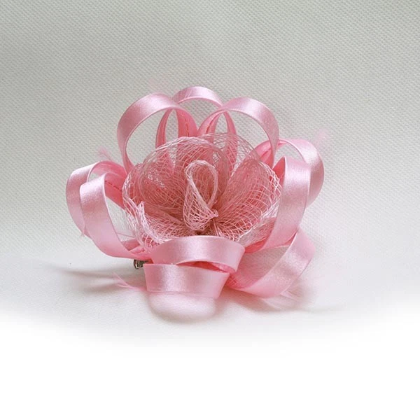 Pince Broche Mariage Fleur Plumes Ruban Rond (Rouge, Rose, Noir, ... NEUF - Photo 3/4