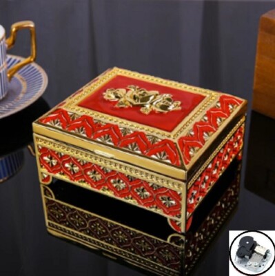 RED METAL TIN ALLOY SQUARE JEWELRY MUSIC BOX