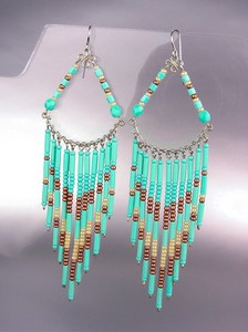 Turquoise-Bronze-Beads-Bohemian-Boho-Gypsy-Peruvian-Chandelier-Dangle-Earrings