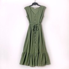 NANETTE LEPORE Green Belted Sleeveless V Neck Midi Tiered Dress