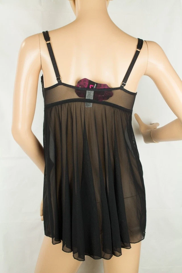 Babydoll de encaje bordado negro Maidenform para mujer talla 36C venta al por menor $58 Foto 3 de 4
