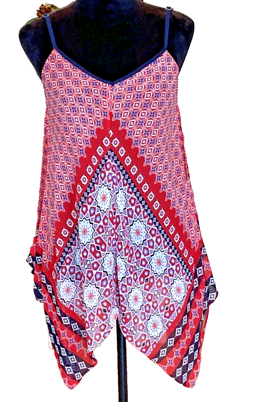 By & By Tank Top Womens Large Red White Blue Handkerchief Hem Festival Rock
