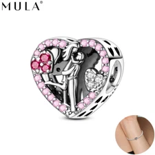 MULA 925 Sterling Silver Full of Love DIY Charm Pink AAA CZ For Women Bracelet