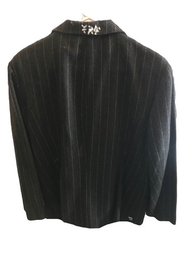 Absodeitly Custom 16 Hillard & Hanson Womens Grey Stripe Blazer Suit Jacket - Picture 2 of 9