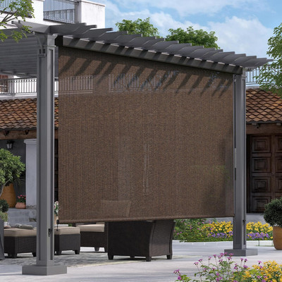 VICLLAX 4x8' Mocha Outdoor Roller Shade Cordless Aluminum Valance for Patio