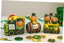 St Patricks Day Decorations for Home, Lighted LED Train Leprechaun