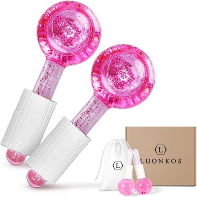 LUONKOS Ice Globes - 2 Stück, Pink - Lymphdrainage & Gesichtsroller -
