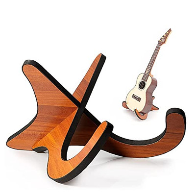 Coret Musical Instrument Stand, Portable Ukelele Stand with Bow Holder,Wooden 