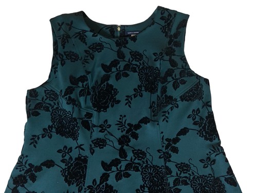 Tommy Hilfiger Women’s 20W Teal Green Floral Velvet Fit & Flare Sleeveless Dress - Picture 4 of 10