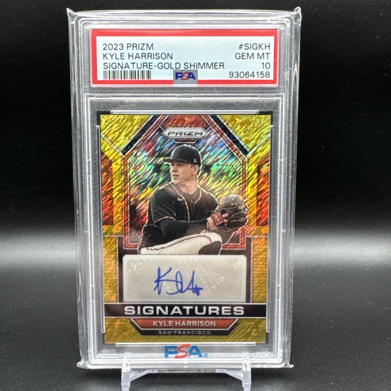 Kyle Harrison 2023 Prizm Gold Shimmer 4/10 Rookie RC Auto PSA 10 POP 1