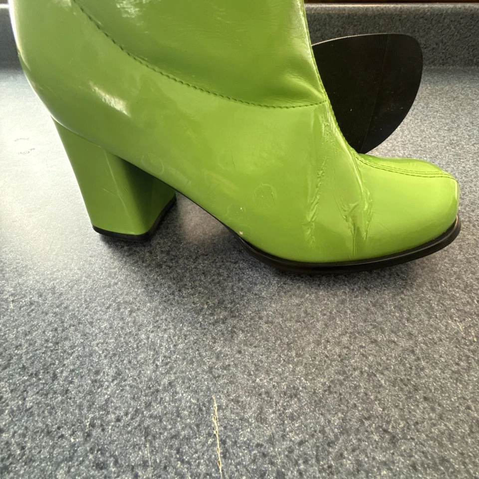 Women's Halloween Disco Boots Chunky Heel Size 8-8 1/2 Lime Green Side Zipper - Image 2 of 4