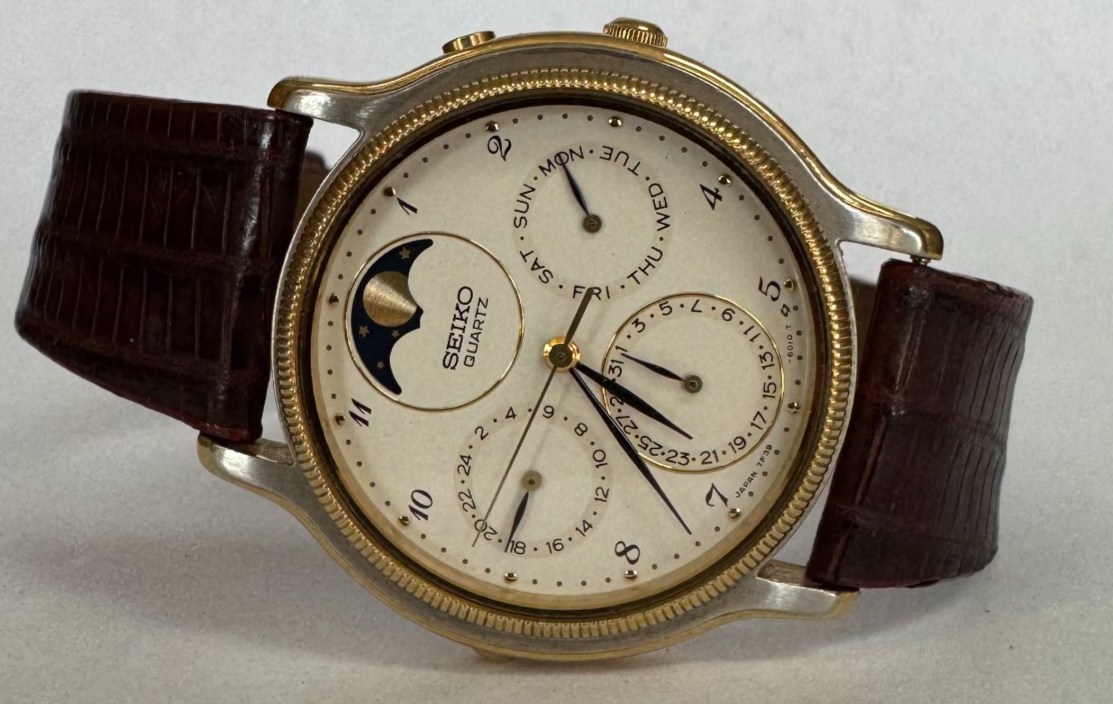 Vintage Seiko Two Tone SS Men's Moonphase Multi-Function Watch