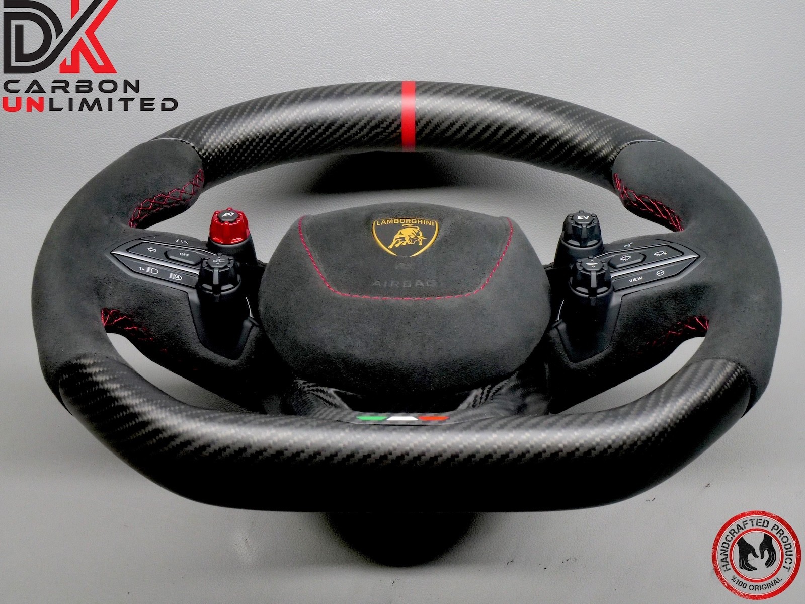 Lamborghini Temerario Red Ring Alcantara Red Stitch Matte Carbon Steering Wheel