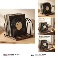 Wooden Vinyl Record Storage Holder, Brown  Record Stand Organizer for Vinyl ...