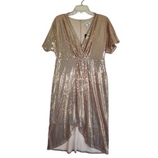 Express NWT Medium Sequin Dress Gold Rose Faux Wrap Hi Low Party Cocktail Event