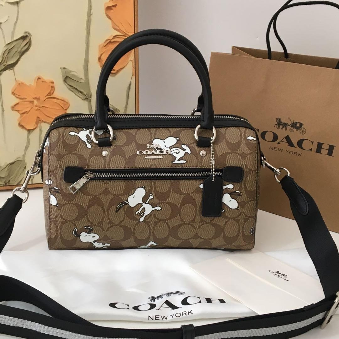 COACH x Peanuts Rowan Satchel In Signature Canvas Snoopy print