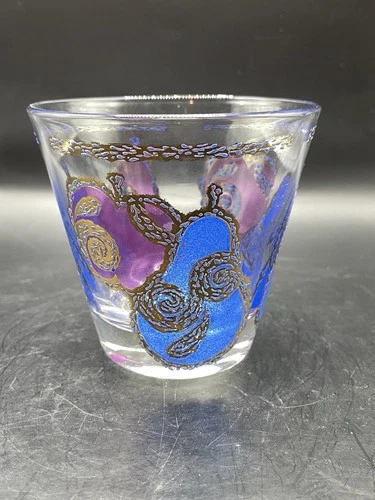 5 Georges Briard Highball Glasses Purple Apples & Blue Pears w Gold Detail