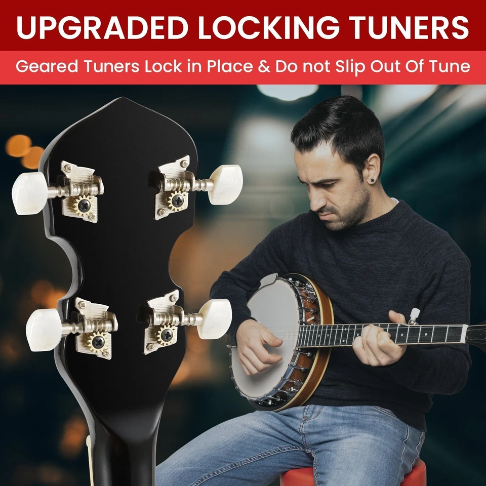 Pyle 5-String Banjo with White Pearl Color Plastic Tune Pegs & High-Density - Image 4 of 4