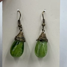 New Handmade Green and Gold Glass Bead Earrings