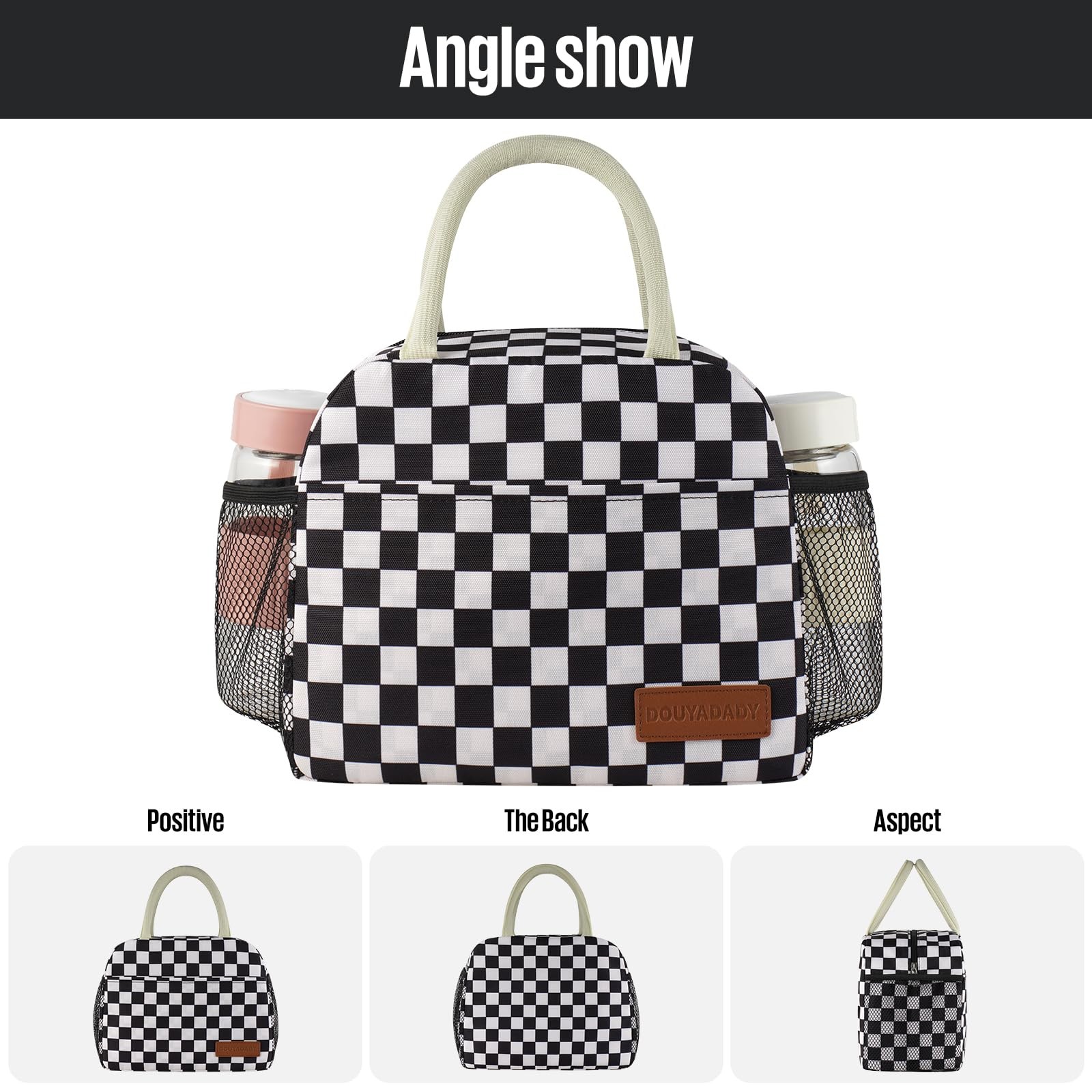 Lunch Bag Women/Men Lunch Box Women/Men Black+White Checkerboard