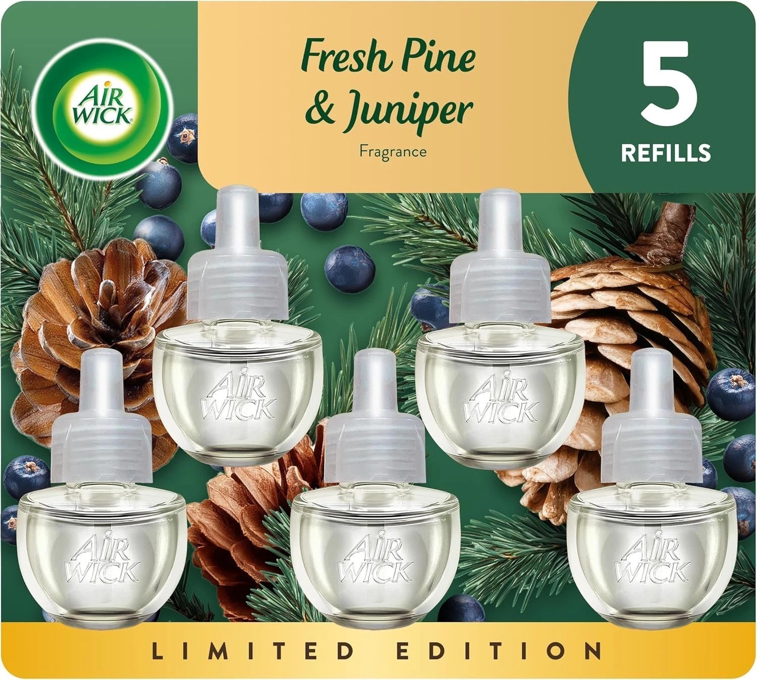Air Wick Plug in Scented Oil Refill, 5 Ct, Fresh Pine and Juniper, Air Freshener