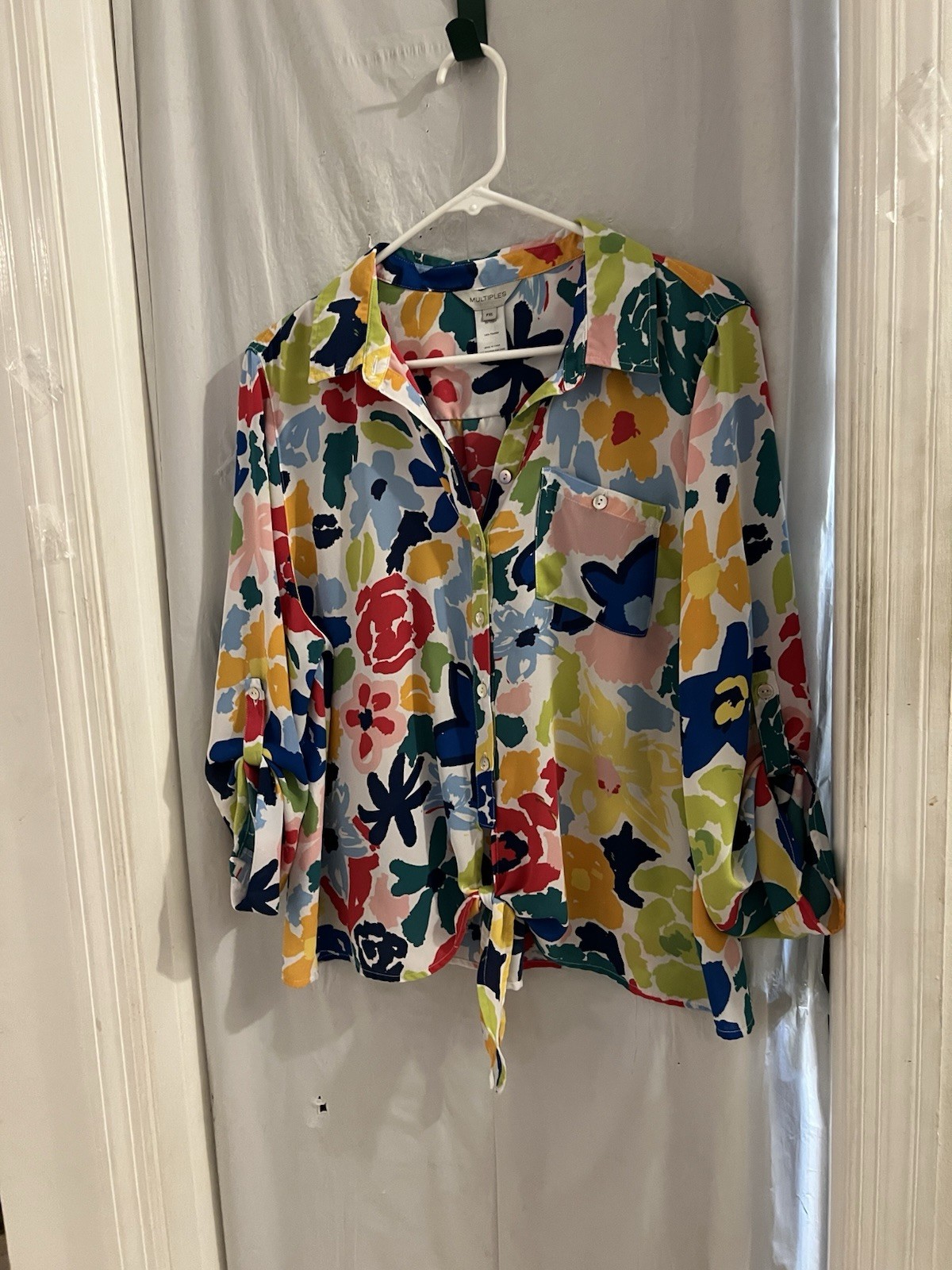 Multiples Multicolor Floral Button Front Tie Wais… - image 1