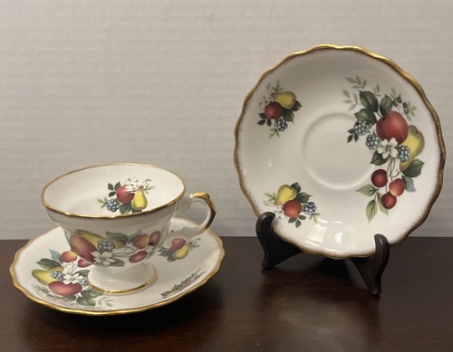 Vintage 3er Set Rosina Fine Bone China 1 Teetasse und 2 Untertassen England Obst - Bild 1 von 10
