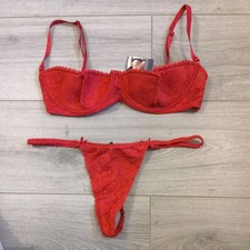 BNWT Vintage Ann Summers Red Entice Quarter Cup Bra & Thong Set Size Medium 