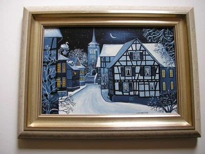 1991 NAIVE MALEREI*WINTER IN DER ALTSTADT" OBERURSEL ALLMUTH GUTBERLET - Bild 1 von 4