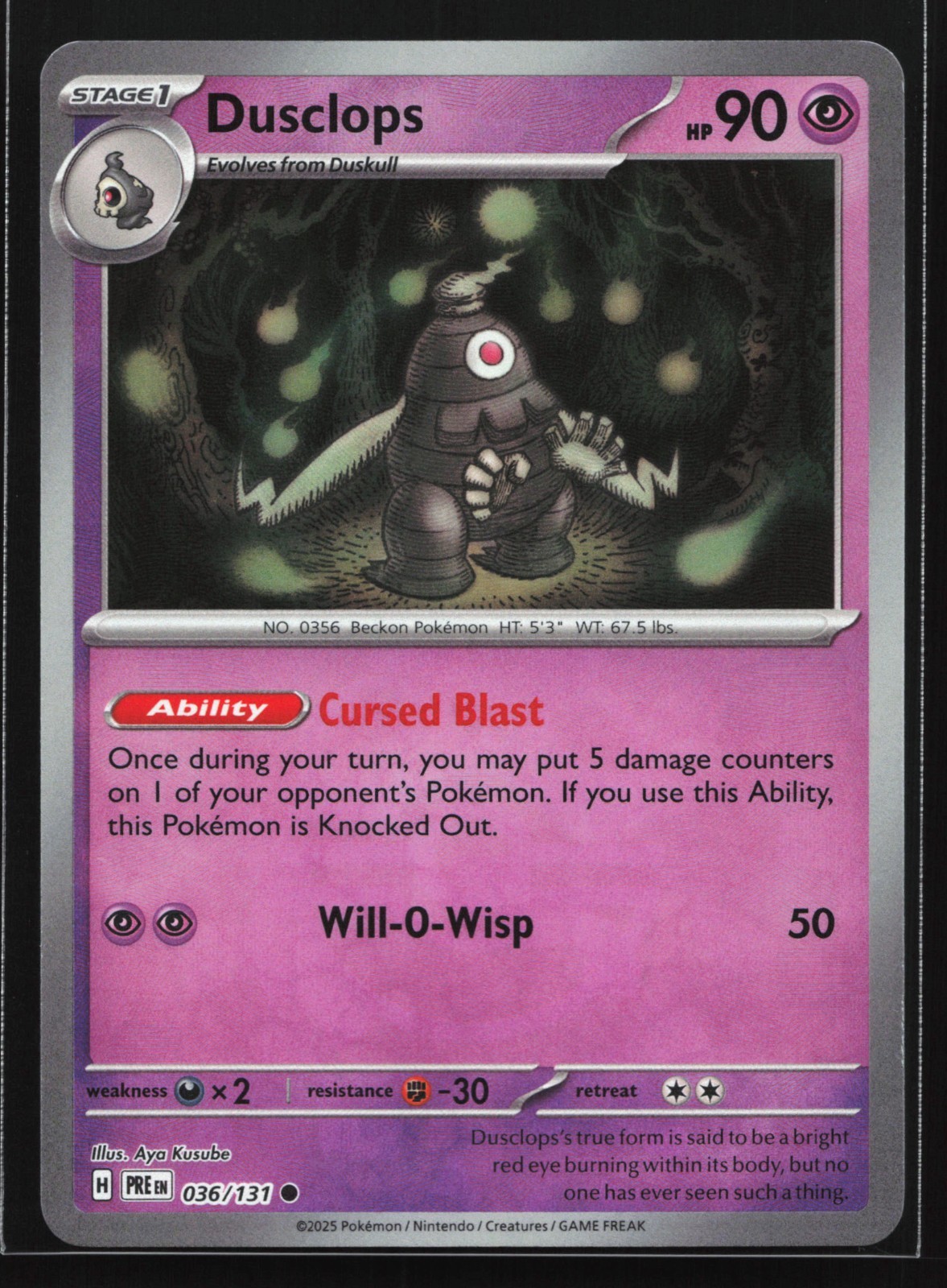 Pokemon Dusclops (Master Ball Pattern) 036/131 Prismatic Evolutions Reverse NM