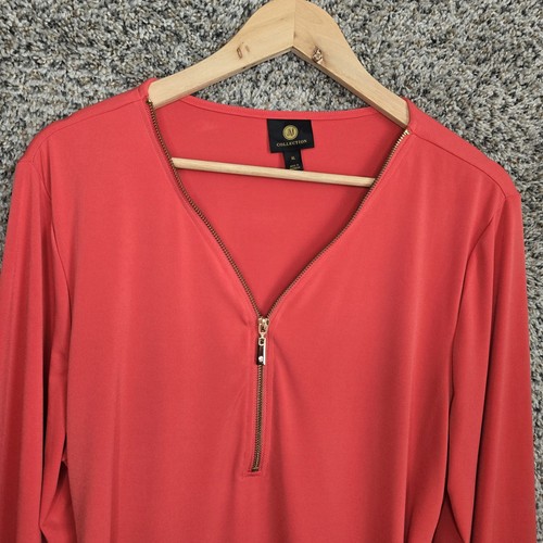 JM Collection Top Womens XL Coral Zip Up Blouse Ruched Side Stretch Casual - Picture 4 of 7