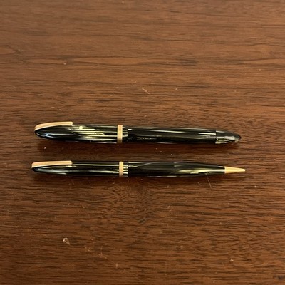 Vintage Sheaffer Fountain Pen Snorkel & Pencil Set Green Gold