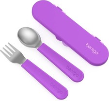 Kids Stainless Steel Utensil Set W/ Case Purple Fork Spoon Reusable Travel Safe
