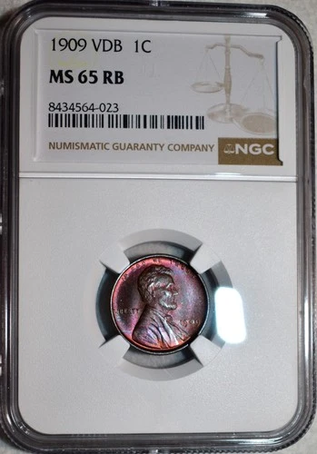 NGC MS-65 RB 1909-P VDB Lincoln Cent, Gorgeous, Vibrantly Toned Gem!